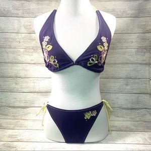 XoXo string bikini. Purple w/green accents .